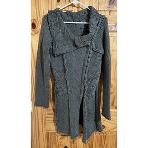 LOVESTITCH Sweater Womens Large Chunky Cable Knit Gray Side Zip Mock Neck Boho